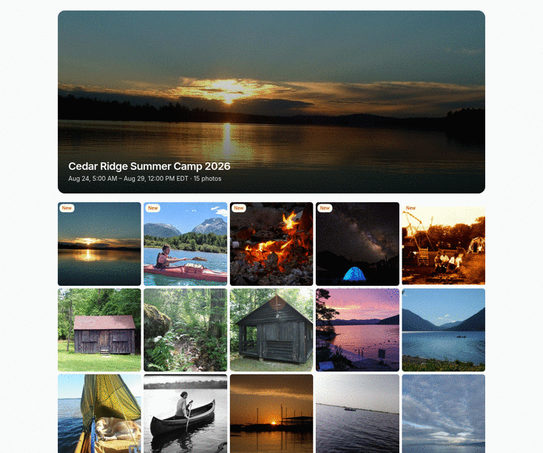 Family photo gallery: a camp's photos shared privately with parents
