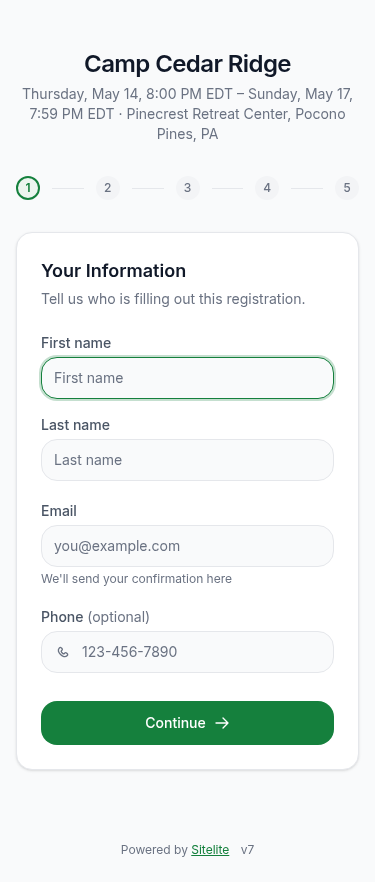 Public registration wizard on a branded subdomain